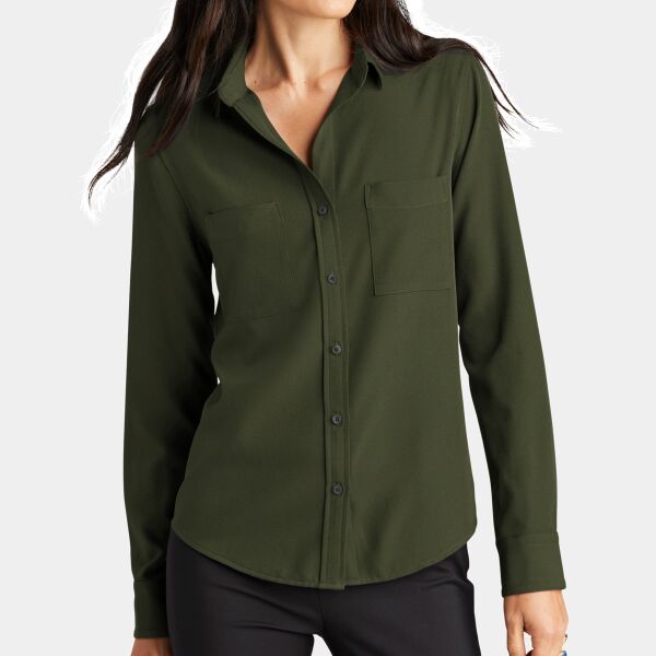 Women's Stretch Crepe Long Sleeve Camp Blouse Thumbnail